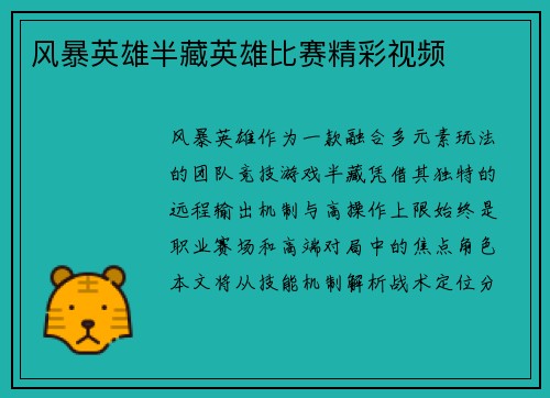 风暴英雄半藏英雄比赛精彩视频